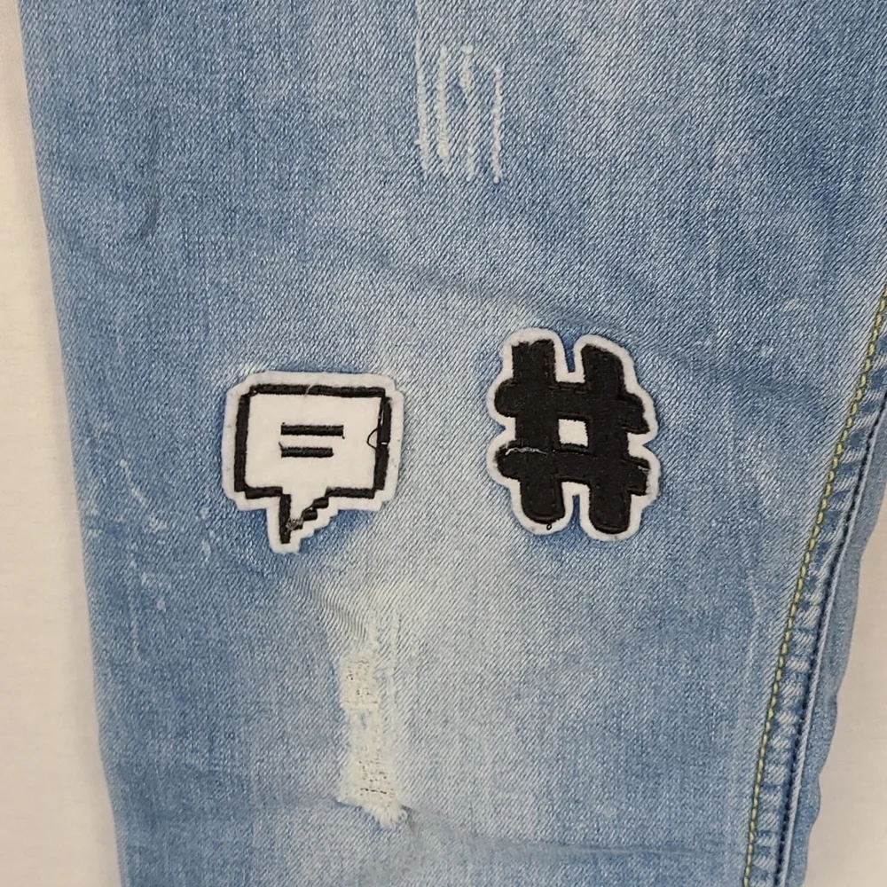 Swag Junior Distressed Patched Jeans - Light Wash